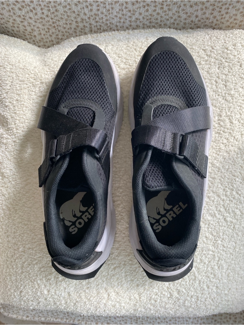 Sorel Black and White Slip-On Strap Sneakers
